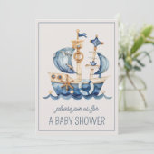 可愛航海のい青い帆船パーソナライズされた 招待状 (スタンド正面)