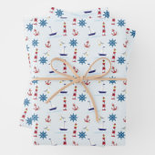 可愛航海のい青と赤のセーリングパターン ラッピングペーパーシート (インサイチュ)