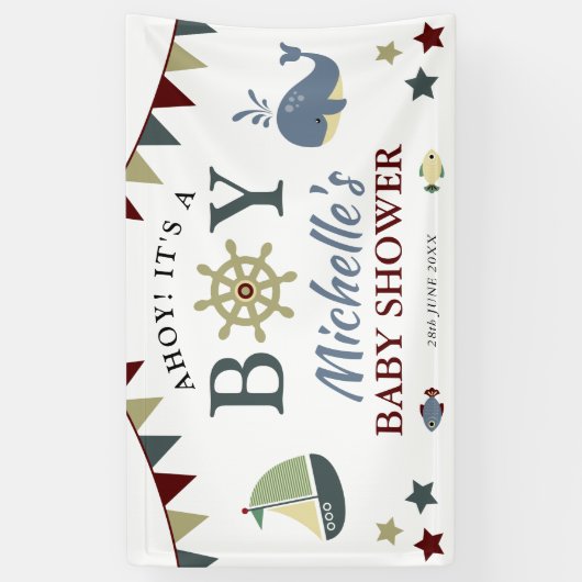 可愛航海のい!男の子の赤ん坊のシャワー 横断幕 (縦)