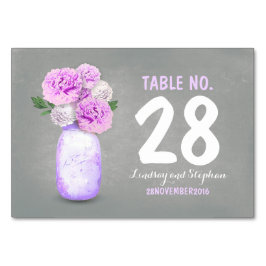 可愛色彩の鮮やかいメイソン瓶パープル花のテーブルカード テーブルナンバー