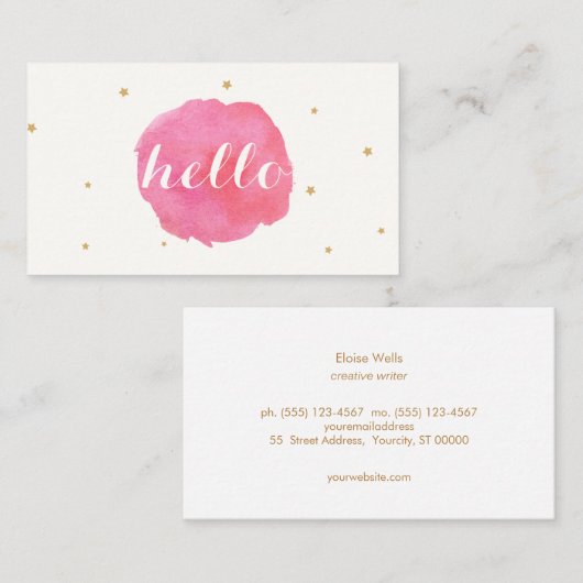 可愛芸術的いピンクの水色こんにちは 名刺 (正面/裏面)