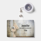 可愛詰まったい熊素朴の木壁 バッジ (伸縮クリップ付き付き表面)