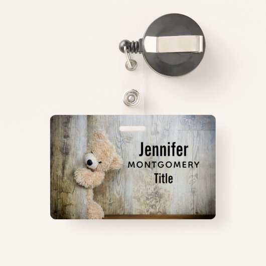 可愛詰まったい熊素朴の木壁 バッジ (裏面リトラクタブル付き)