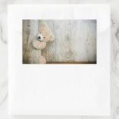 可愛詰まったい熊素朴の木壁 長方形シール (バッグ)