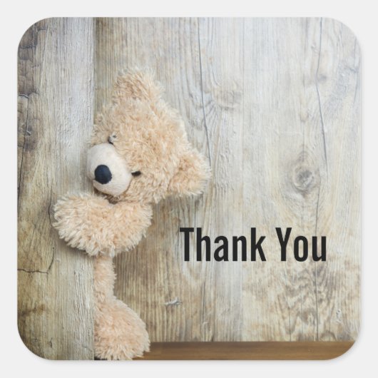 可愛詰まったい熊素朴木の壁 スクエアシール (正面)