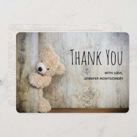 可愛詰まったい熊素朴木の背景ありがとう サンキューカード (正面/裏面)