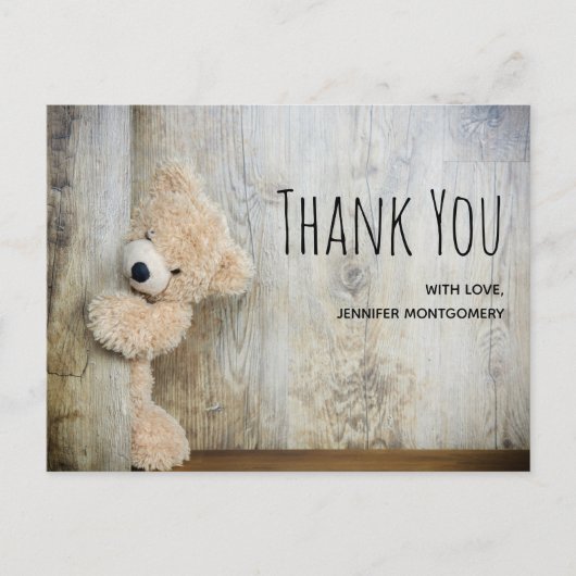 可愛詰まったい熊素朴木の背景ありがとう ポストカード (正面)