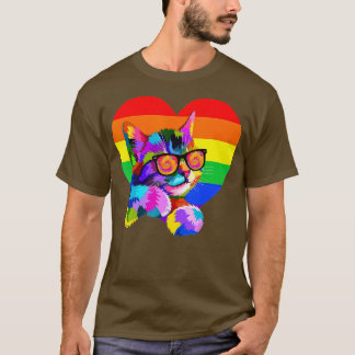 可愛誇りを持ったい猫プライドLGBTトランスジェンダー国旗のハートG Tシャツ
