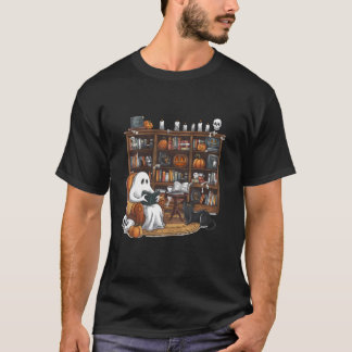可愛読い幽霊の黒猫ハロウィン本 Tシャツ