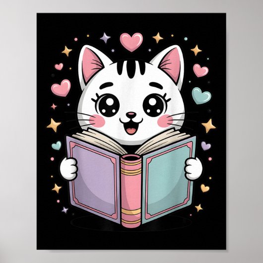 可愛読い猫本好き先生図書館本 ポスター (正面)