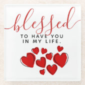 可愛賛美い赤いハートが私の人生に ガラスコースター (正面)