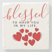 可愛賛美い赤いハートが私の人生に ストーンコースター (正面)