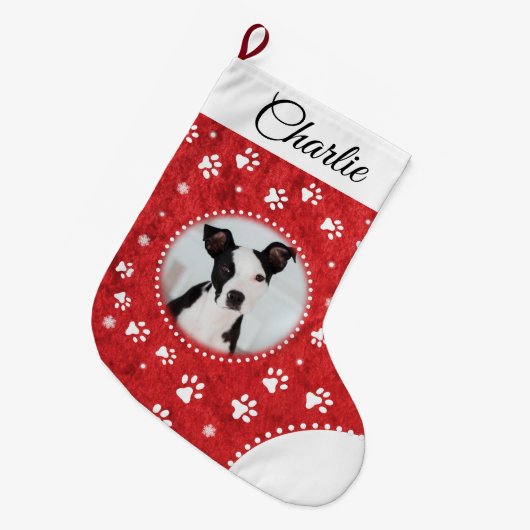 可愛赤と白いペットフォトストッキング ラージクリスマスストッキング (正面 (吊り時))