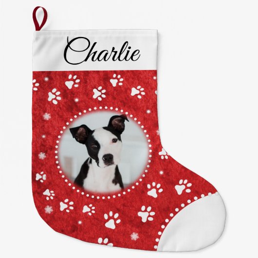可愛赤と白いペットフォトストッキング ラージクリスマスストッキング (正面)