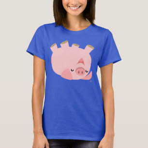 可愛転がいオーバー漫画豚の女性Tシャツ Tシャツ
