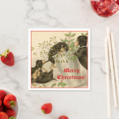 可愛遊いダシュント犬とヤドリギヴィンテージ スタンダードカクテルナプキン (インサイチュ)