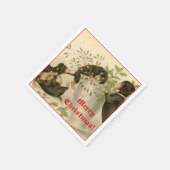 可愛遊いダシュント犬とヤドリギヴィンテージ スタンダードカクテルナプキン (角)