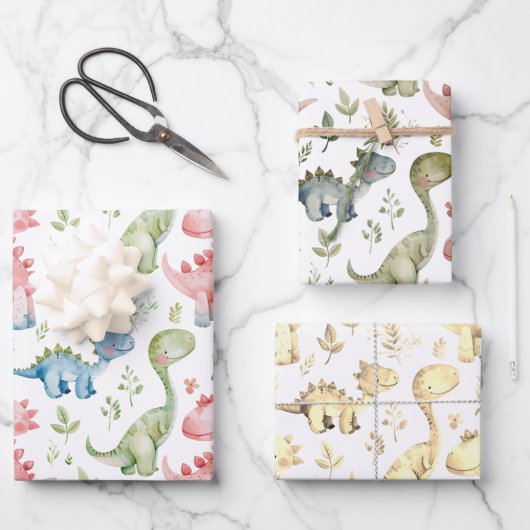可愛遊い恐竜子供の誕生日 ラッピングペーパーシート (正面)