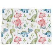 可愛遊い恐竜子供の誕生日 ラージペーパーバッグ (正面)