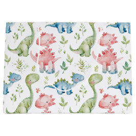 可愛遊い恐竜子供の誕生日 ラージペーパーバッグ