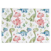 可愛遊い恐竜子供の誕生日 ラージペーパーバッグ (裏面)