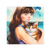 可愛頭が切れるい猫と可愛い義理 メタルプリント (正面)