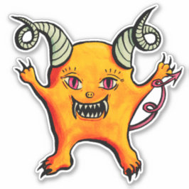 可愛風変わりい角の小さな悪魔の生き物 シール
