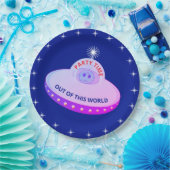 可愛飛んでいるいソーサー、エイリアン&スター王室のブルー ペーパープレート (パーティー)