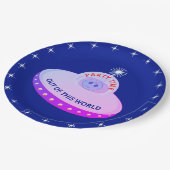 可愛飛んでいるいソーサー、エイリアン&スター王室のブルー ペーパープレート (アングル)