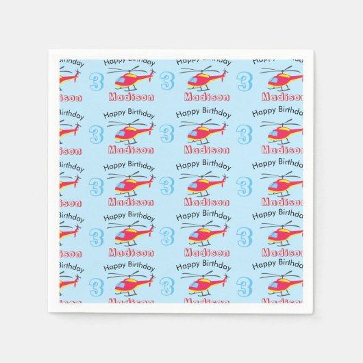 可愛飛んでいるいヘリコプター誕生日名&年齢 スタンダードカクテルナプキン (正面)