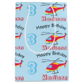 可愛飛んでいるいヘリコプター誕生日名&年齢 ミディアムペーパーバッグ (正面)