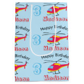 可愛飛んでいるいヘリコプター誕生日名&年齢 ミディアムペーパーバッグ (裏面)