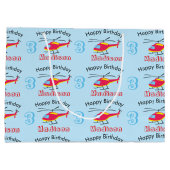 可愛飛んでいるいヘリコプター誕生日名&年齢 ラージペーパーバッグ (裏面)