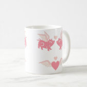可愛飛んでいるい羽キスをする付きピンクの豚ハート コーヒーマグカップ (正面右)