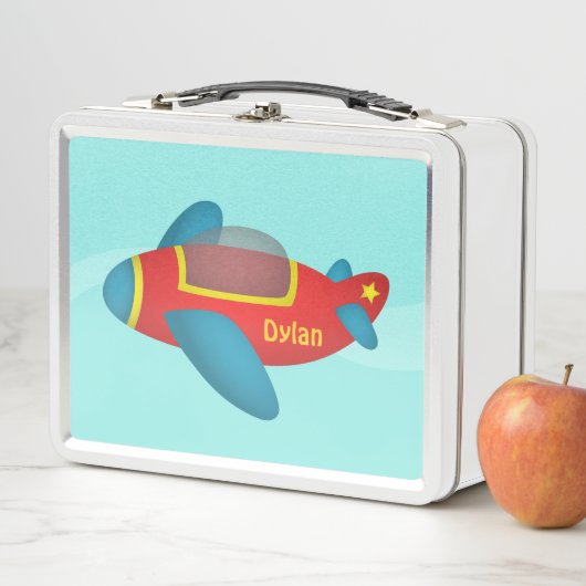 可愛飛んでいるい飛行機子供へジェット メタルランチボックス (インサイチュ)