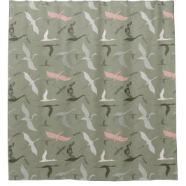 可愛飛んでいるい鳥柄 シャワーカーテン