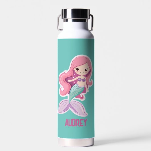 可愛魅力的いパステルマーメイドとキッズ名 ウォーターボトル (正面)