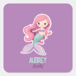 可愛魅力的いパステルマーメイドとキッズ名 スクエアシール