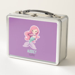可愛魅力的いパステルマーメイドとキッズ名 メタルランチボックス