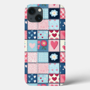 可愛魅力的いパッチワークデザイン iPhone 13ケース