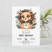 可愛魅力的いライオン1歳の誕生日デジタル 招待状 (スタンド正面)