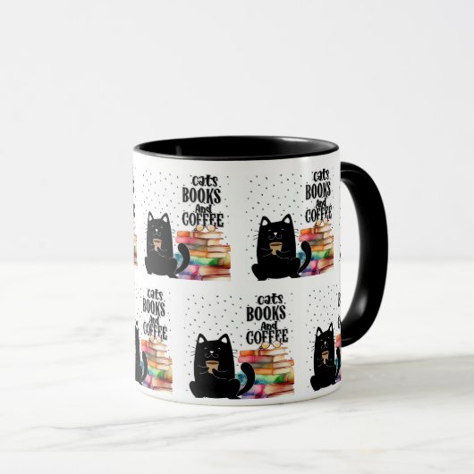 可愛魅力的い黒猫読の本 マグカップ (正面右)