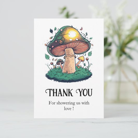 可愛魅力的らしいキノコの赤ちゃんシャワー サンキューカード (スタンド正面)