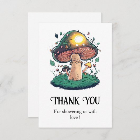 可愛魅力的らしいキノコの赤ちゃんシャワー サンキューカード (正面/裏面)