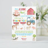 可愛鮮やかい納屋周囲の庭ファームアニマルバースデーパーティー サンキューカード (スタンド正面)