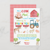 可愛鮮やかい納屋周囲の庭ファームアニマルバースデーパーティー サンキューカード (正面/裏面)