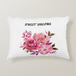 可憐なピンクの水彩フラワーブーケ Sweet Dreams アクセントクッション