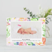 可憐な水彩画花フレームの誕生の発表 案内状 (スタンド正面)