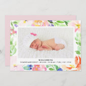 可憐な水彩画花フレームの誕生の発表 案内状 (正面/裏面)