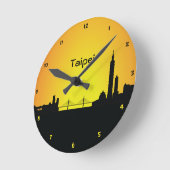 台北の都市景観夜シルエットの柱時計 ラウンド壁時計 (傾斜)